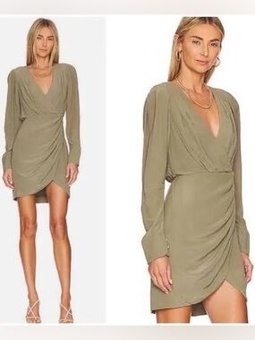 Jonathan Simkhai Leilani Faux-Wrap Mini Dress Olivine, Size 6 *NEW WITH TAGS*